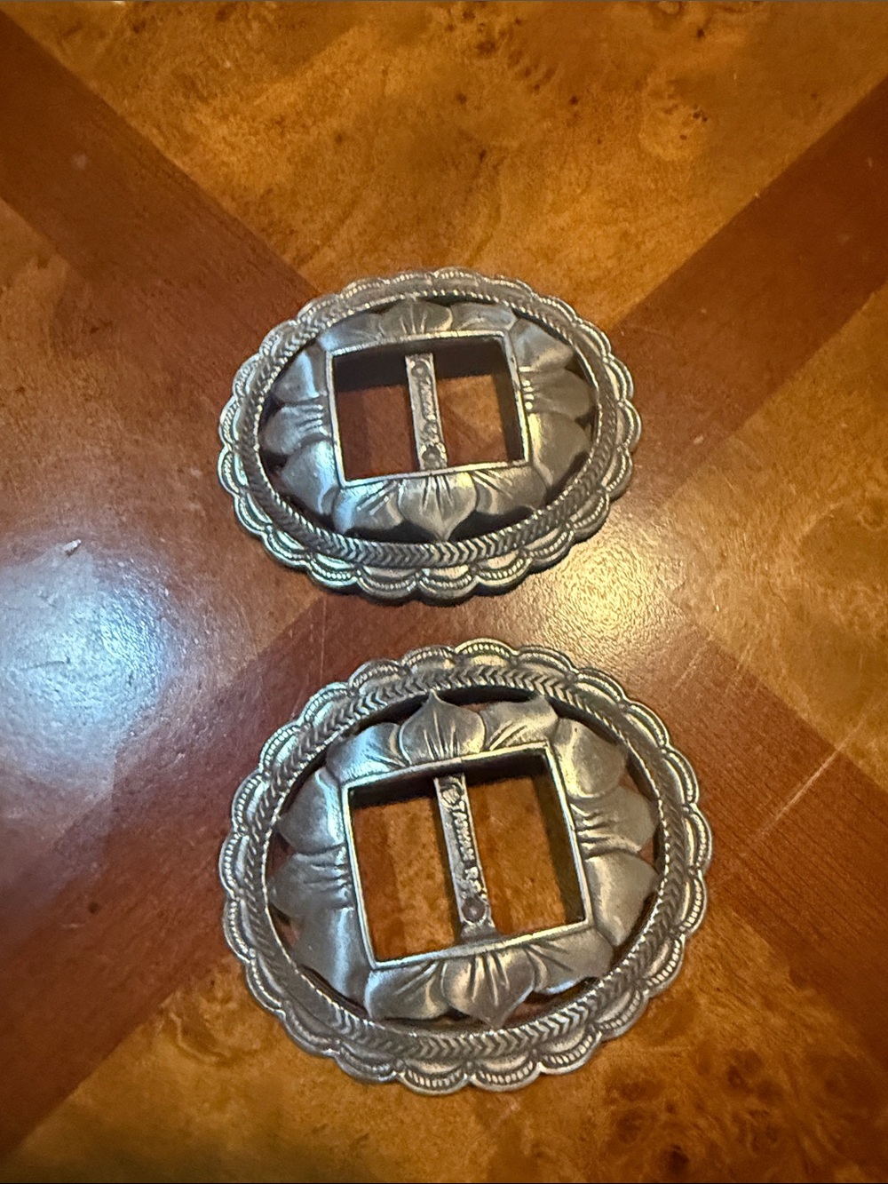Pair of Silver Floral belt buckles Medallions - Unbranded